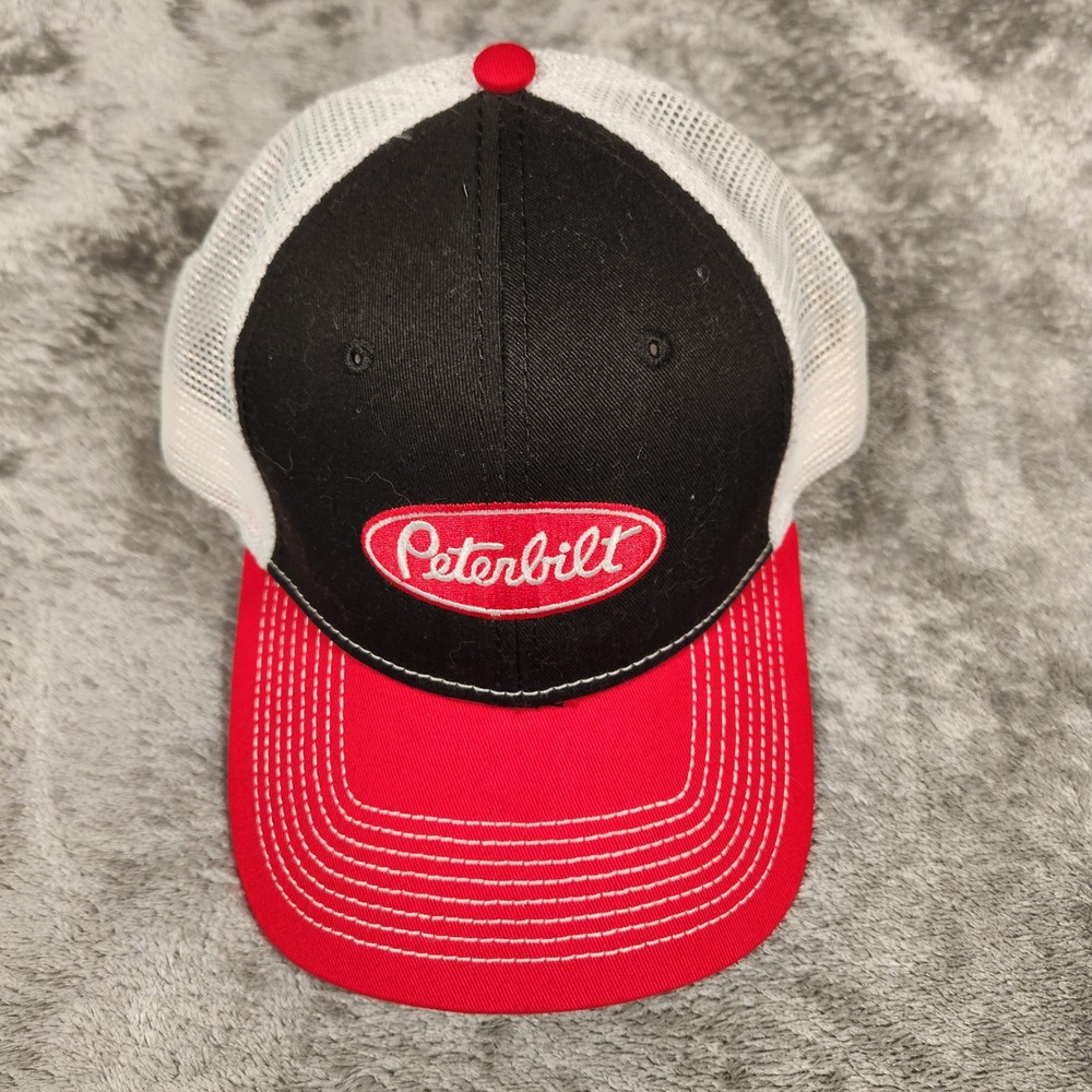 Peterbilt Trucker Hat Mens OSFA Black Red Excellent Mesh Snapback BDA64769